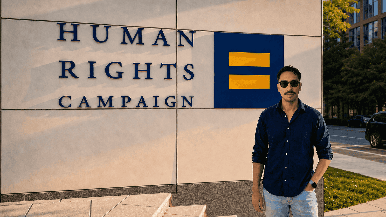 Shaun in front of the Human Rights Campaign headquarters in Washington, DC